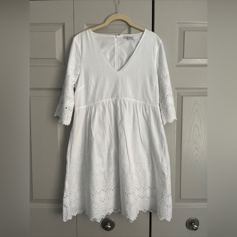 Madewell White Eyelet Lattice Dress Women’s Size‎ 6